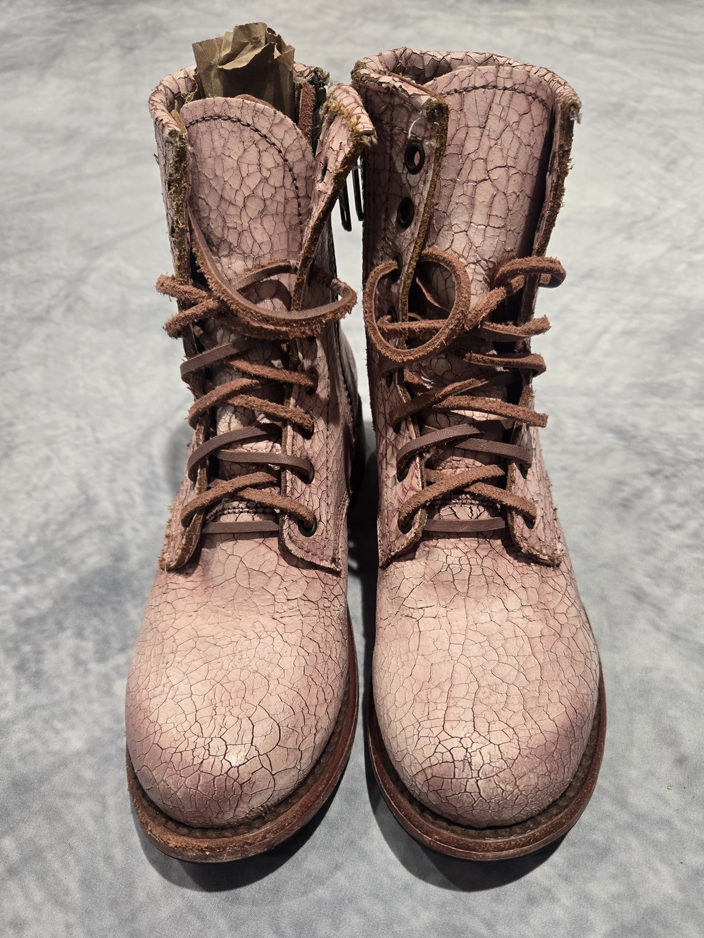 Freebird by Steven Manchester combat boots in a distressed, crackled pink